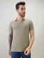 Men's Solid Textured Half Sleeves Polo T-Shirt with Tipping Detail