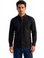 Solid Black Button-Down Casual Shirt