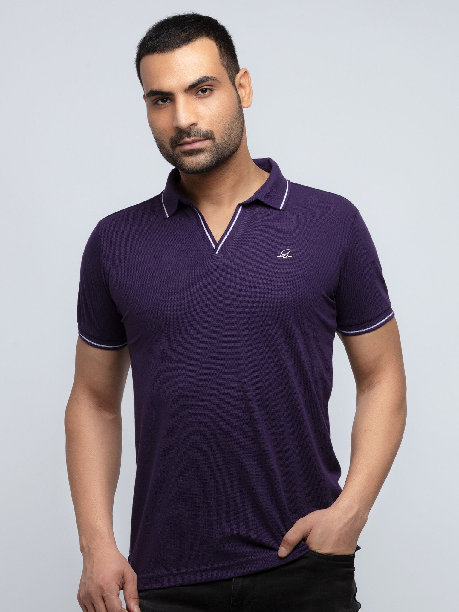 Slim Fit Polo With Tipping Collar M PURPLE GRAPE CR-QB-18-PURPLE GRAPE
