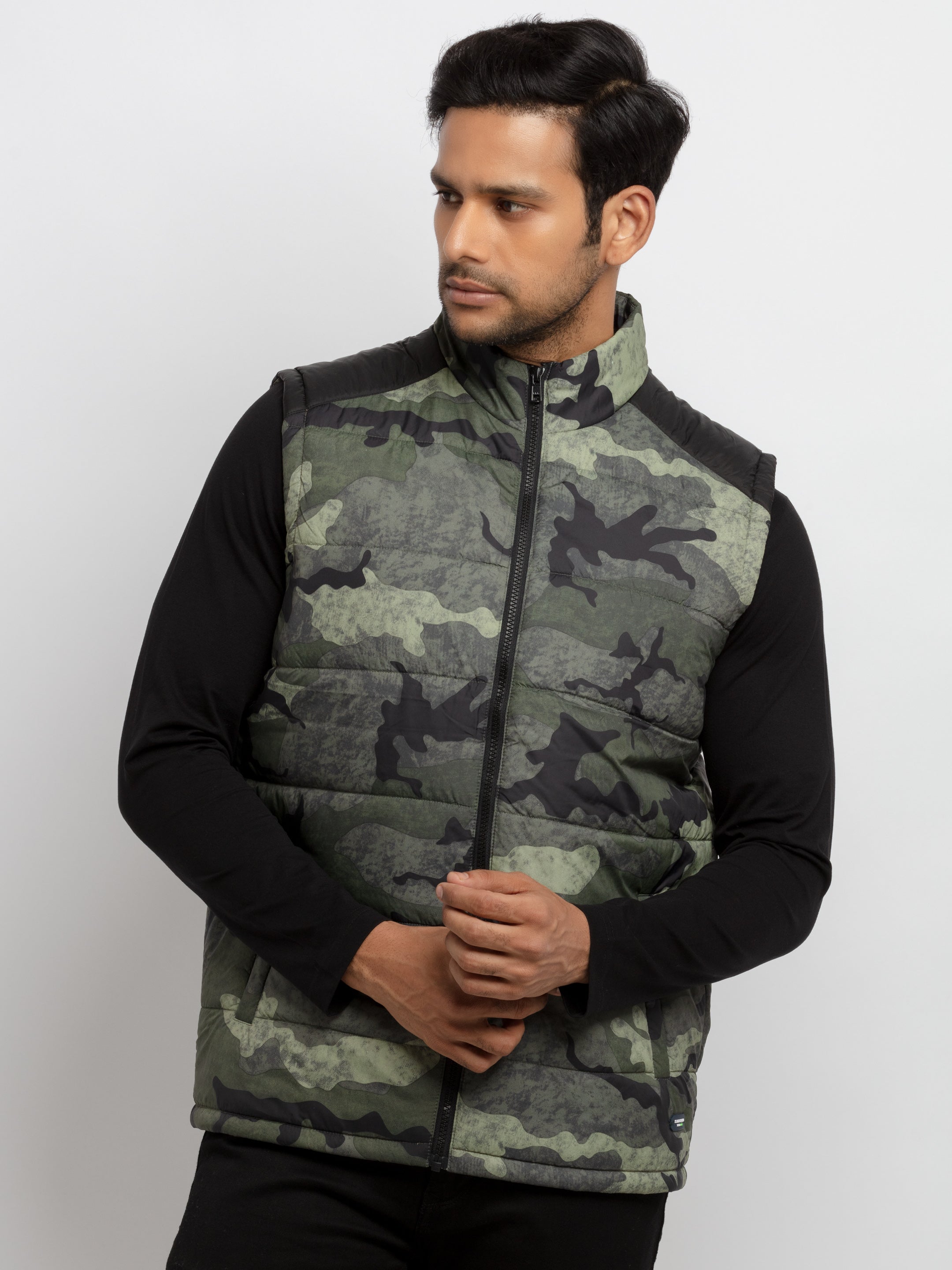 Puffer Vest Plus Size Camo Vest Mens Quilted High Neck Sleeveless