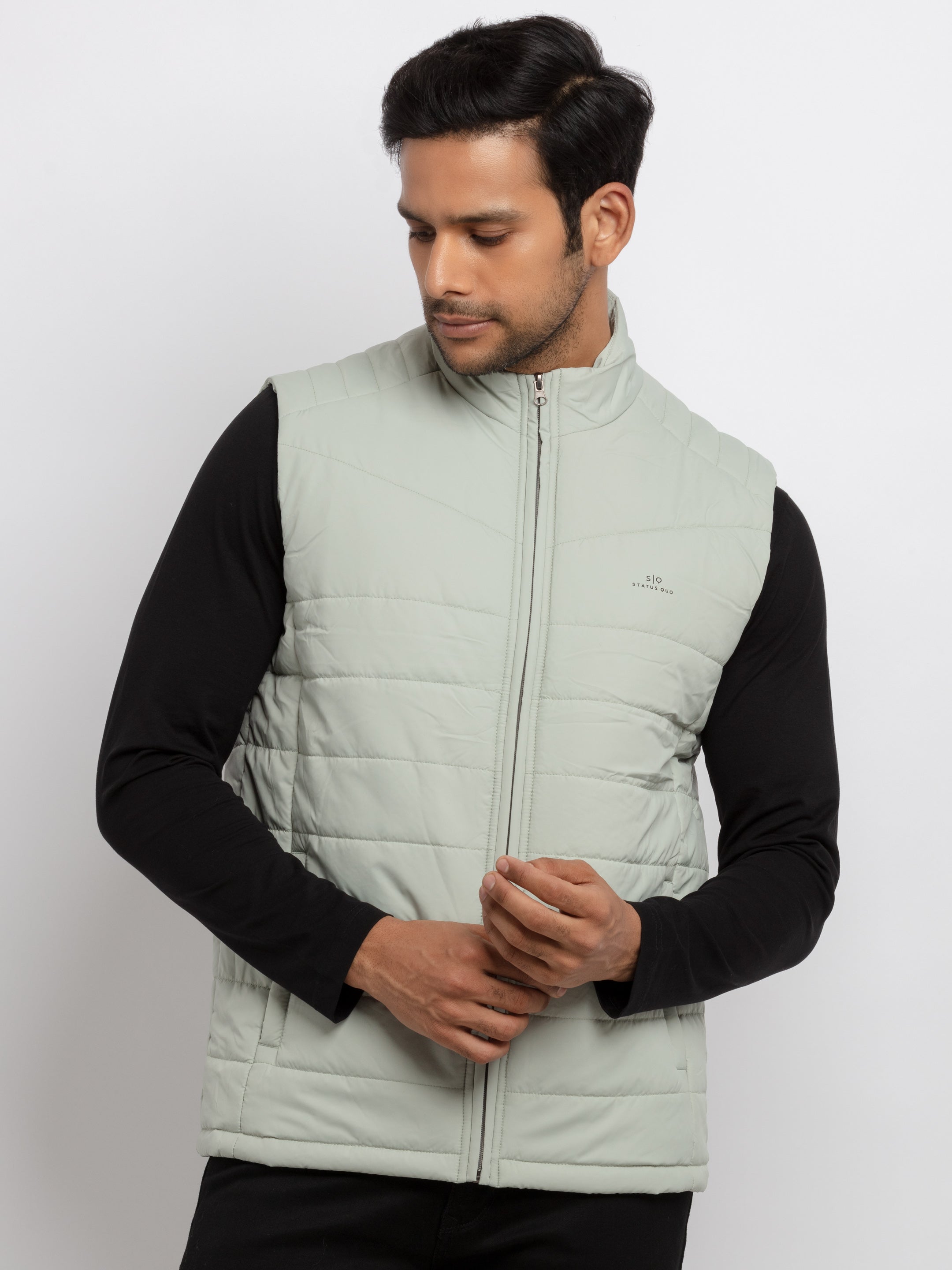 Buy Mint Solid Quilted Half Jacket for Men | Status Quo