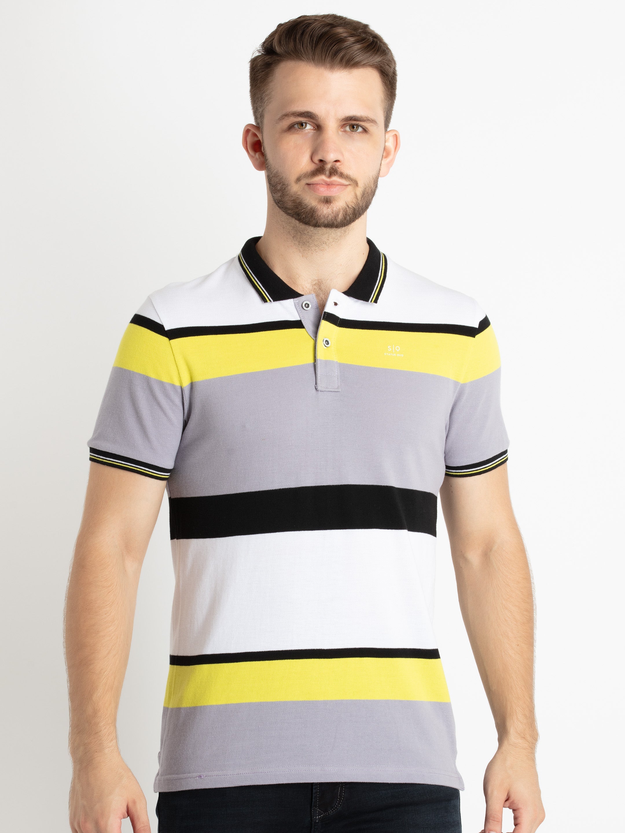 Buy Black Lime Striped Polo T Shirt for Plus Size Status Quo
