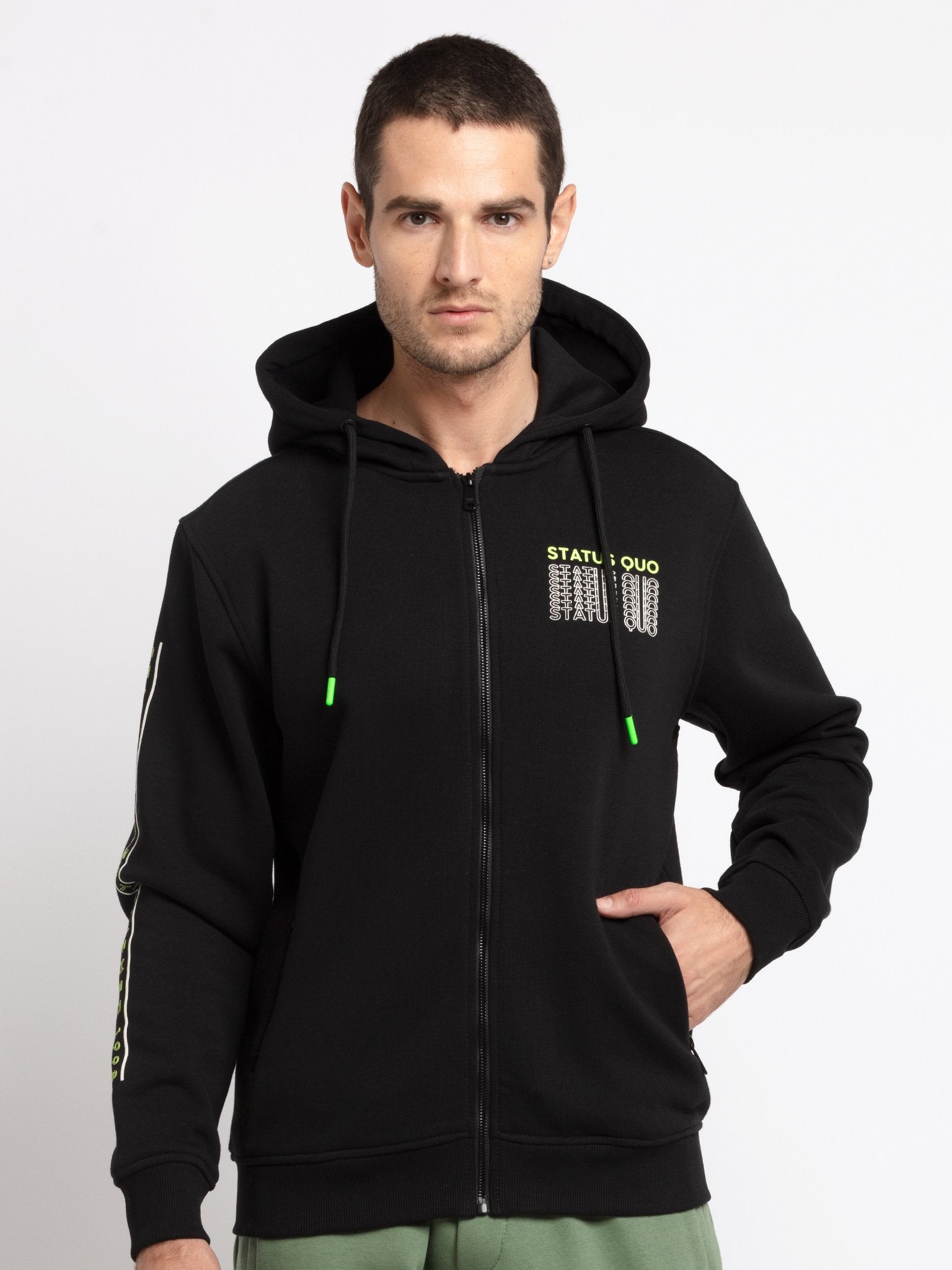 Mens Printed Hooded Sweatshirt S BLACK SQ-FL-21371-BLACK
