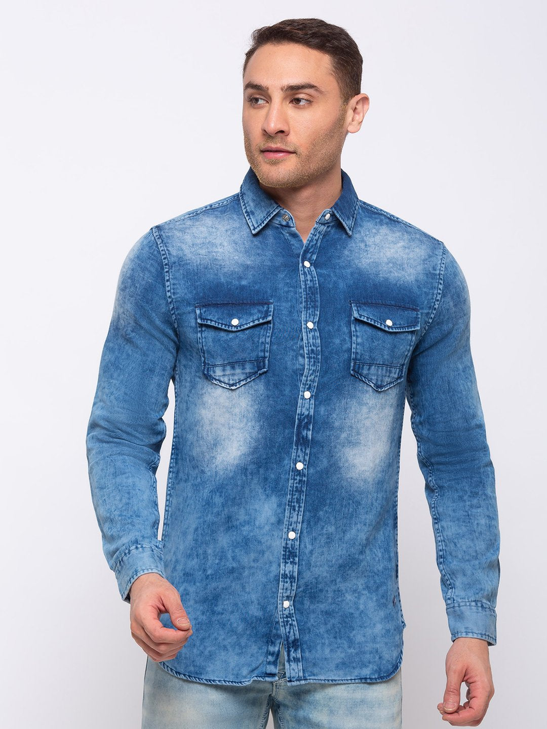 Denim Slim Fit Shirt M DENIM SQ-SS-20297-DENIM1