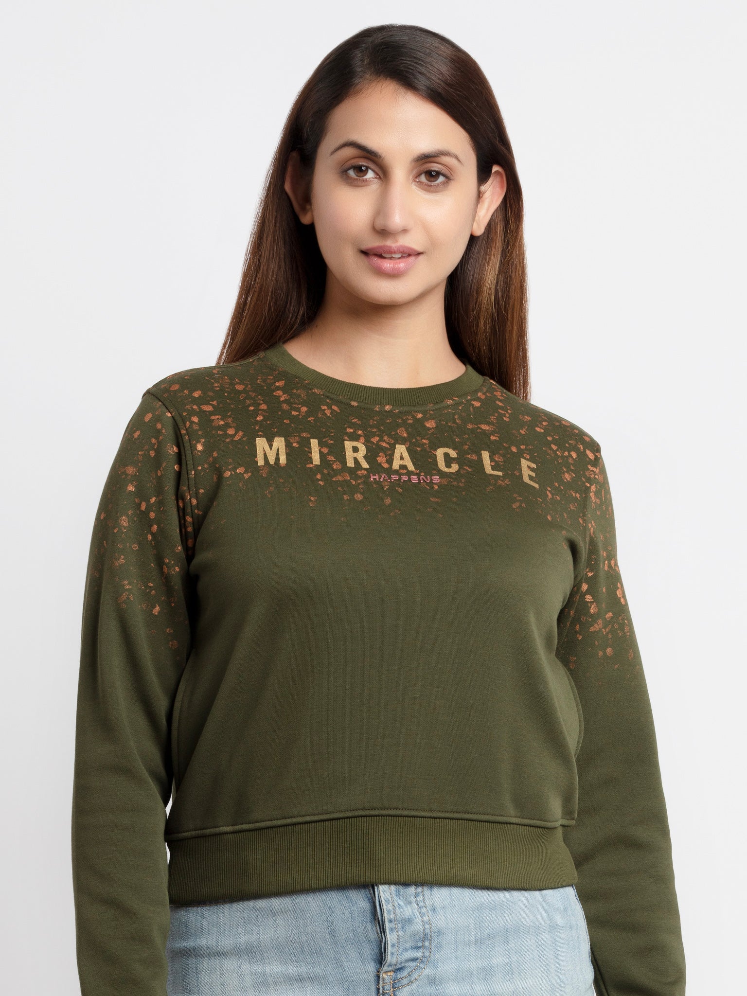 Buy Olive Printed Sweatshirt for Women Status Quo