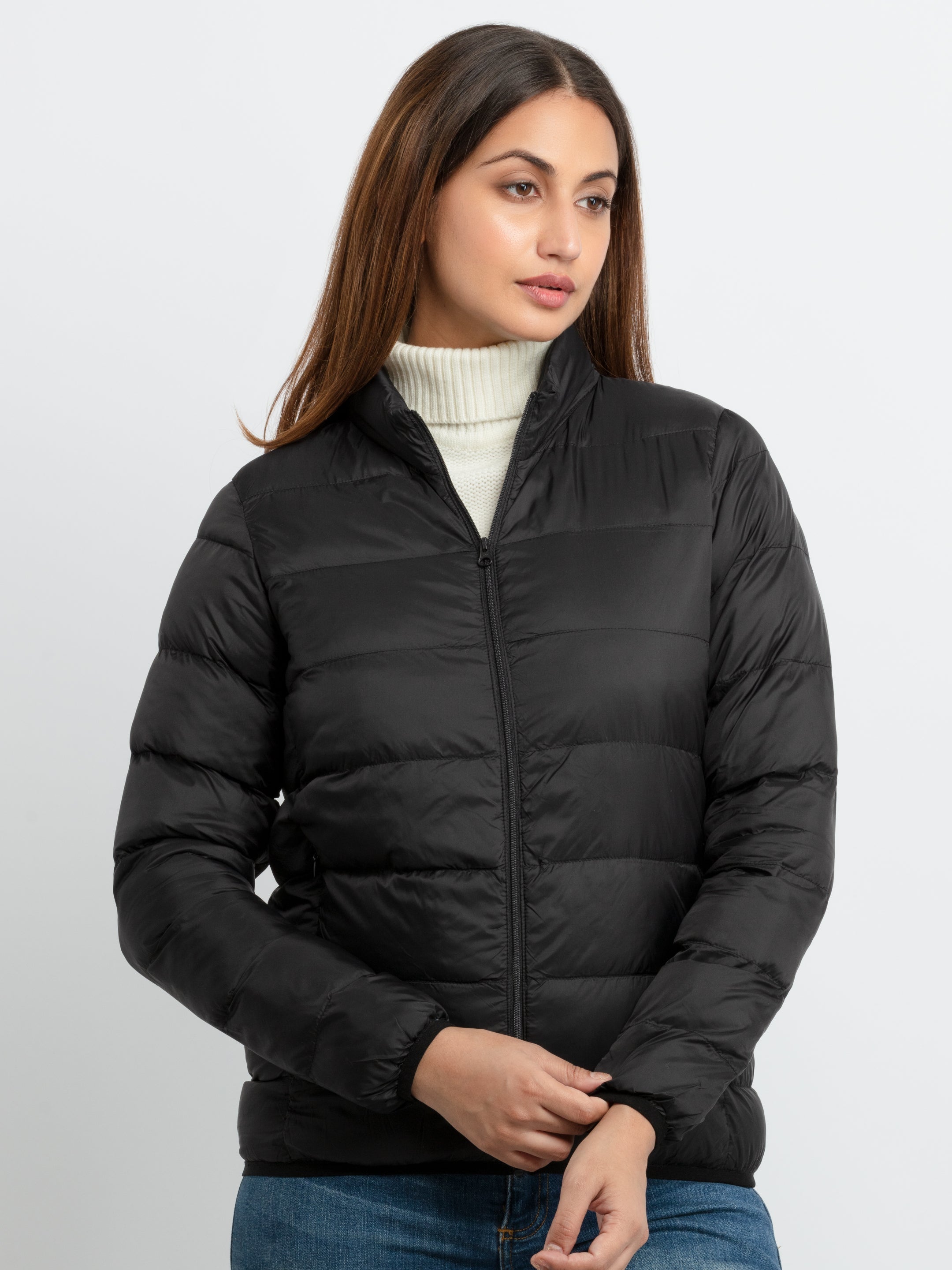 Womens Quilted High Neck Jacket S Black SQW-JKT-22956-Black