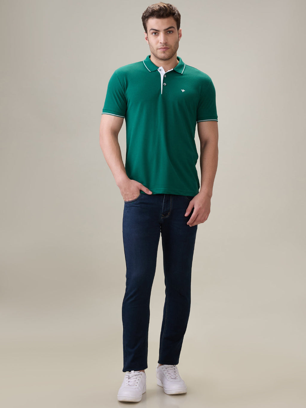 Status Quo Men's Solid Regular Fit Polo T-Shirt with Tipped Collar and Button Closure