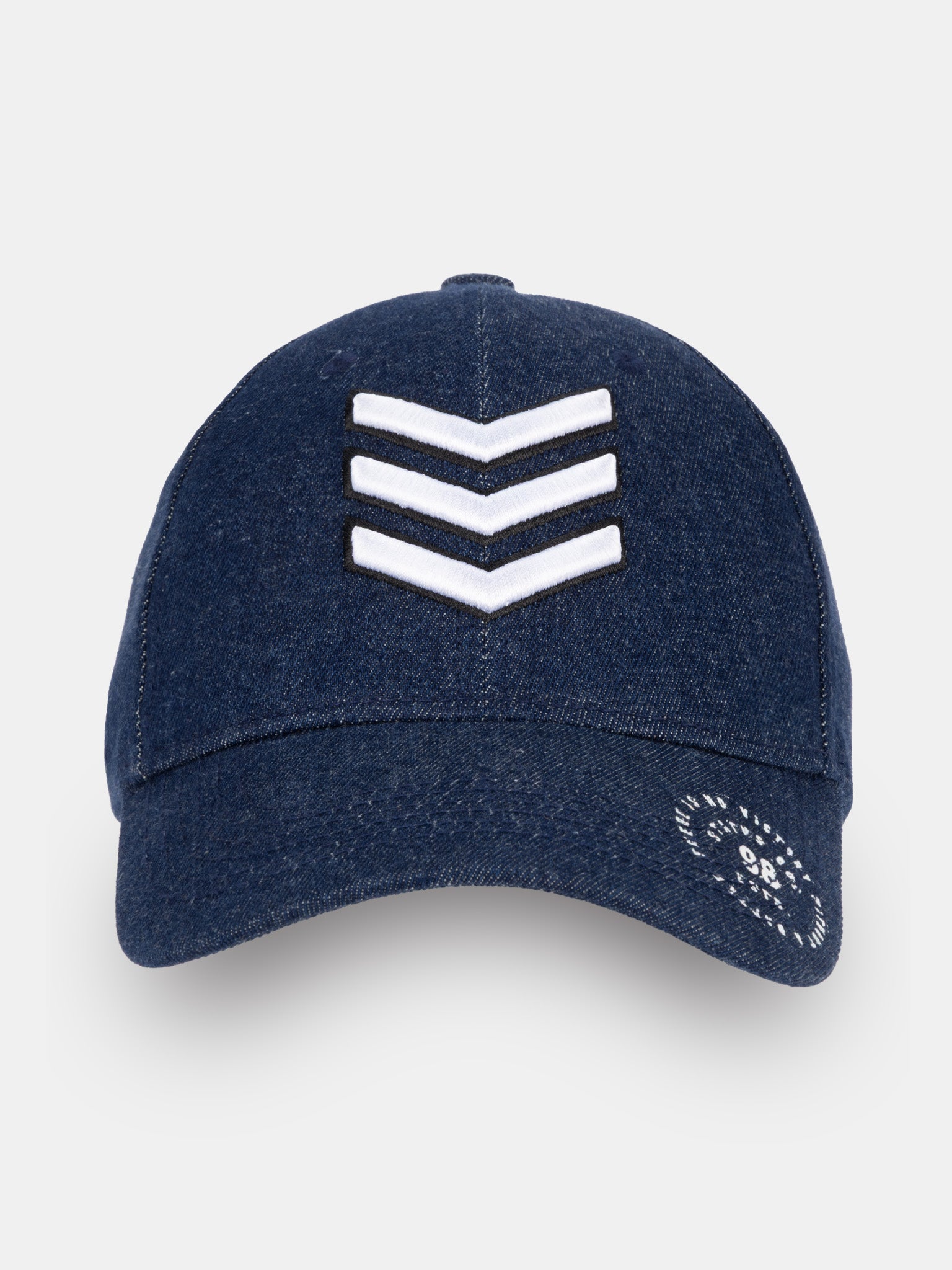 Status Quo Navy Denim Cap with Chevron Embroidery