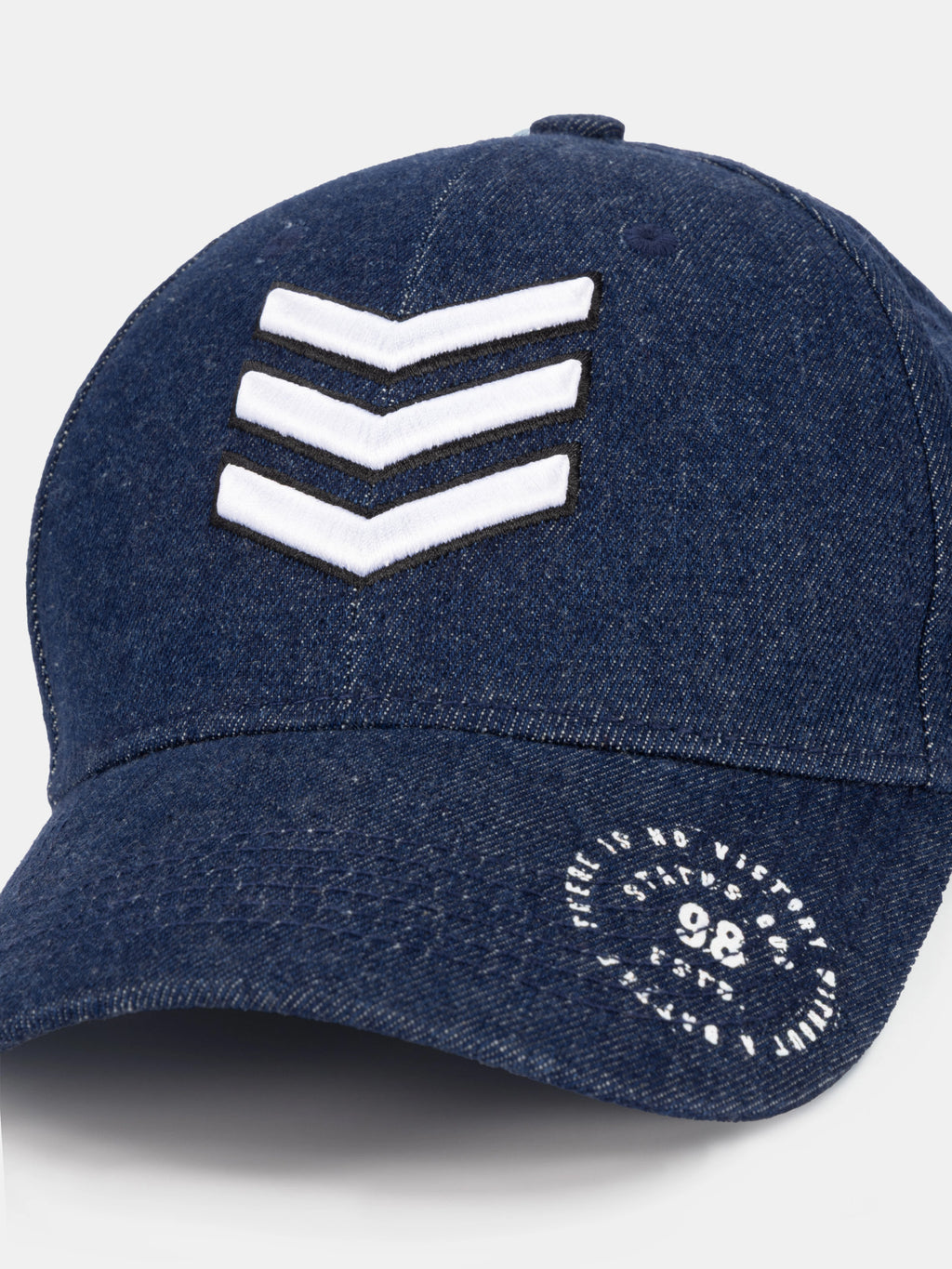 Status Quo Navy Denim Cap with Chevron Embroidery