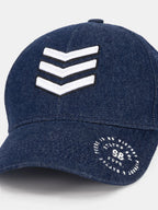 Status Quo Navy Denim Cap with Chevron Embroidery