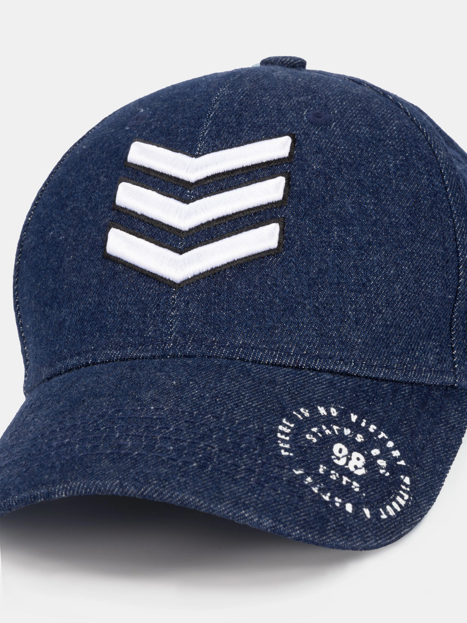 Status Quo Navy Denim Cap with Chevron Embroidery