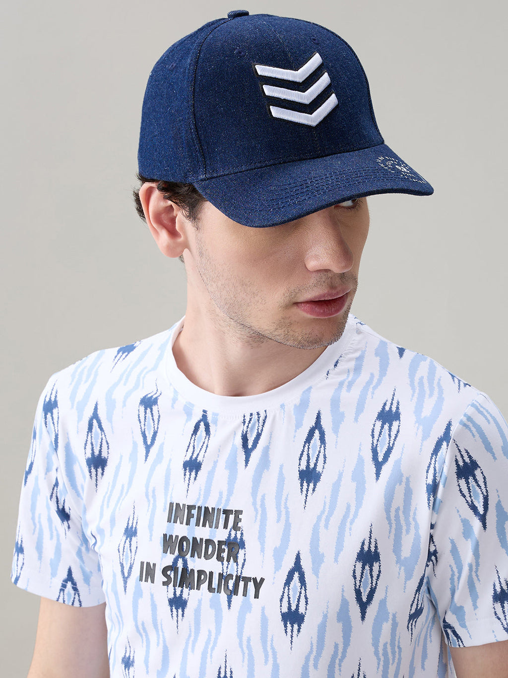 Status Quo Navy Denim Cap with Chevron Embroidery