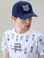 Status Quo Navy Denim Cap with Chevron Embroidery