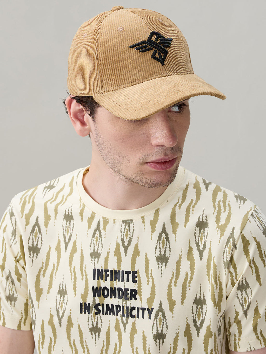 Status Quo Khaki Corduroy Cap with Embroidered Logo