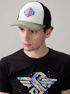 Status Quo White & Olive Trucker Cap with Rider Patch and Mesh Back