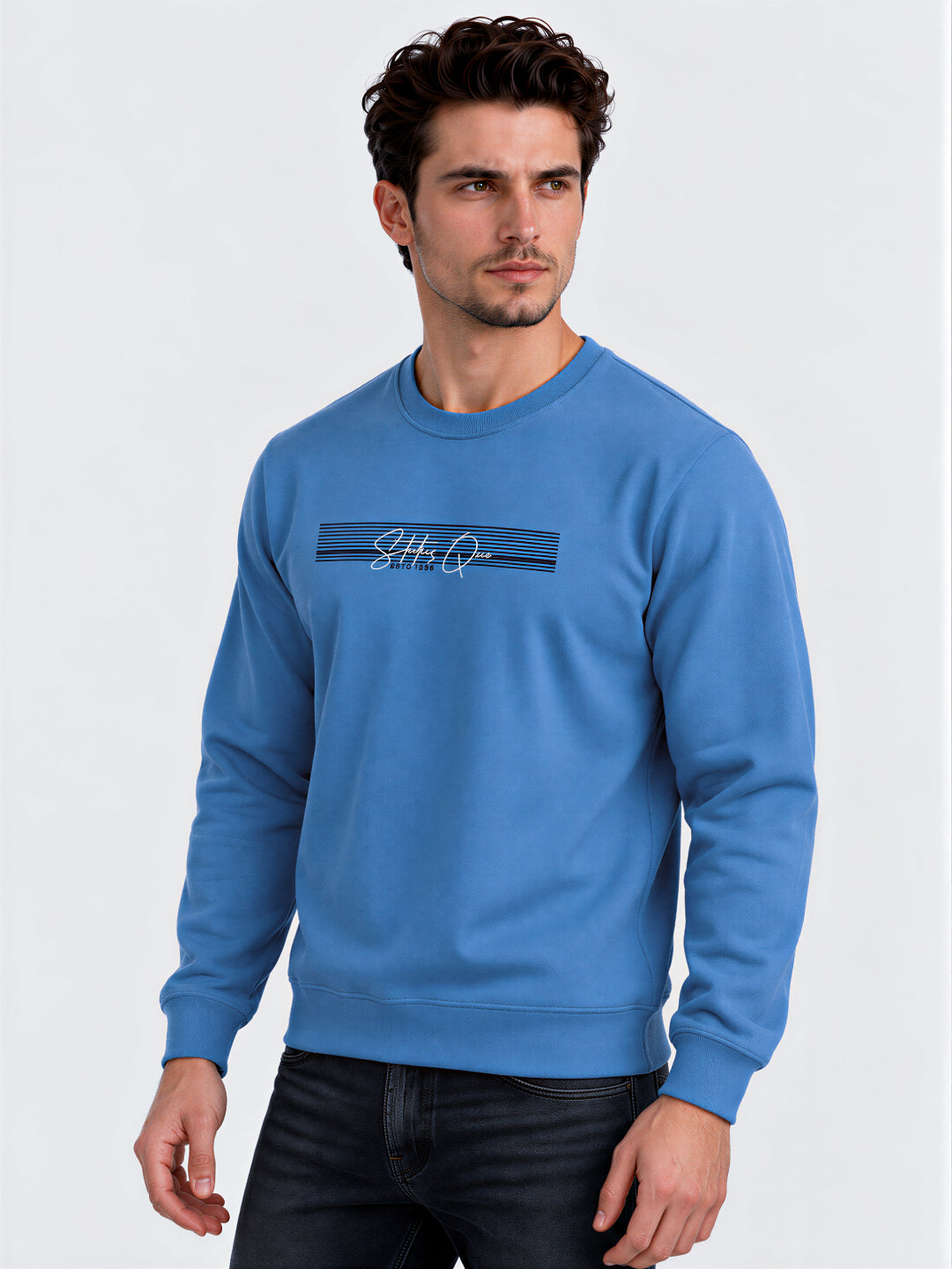 Solid Round Neck Blended Regular Fit Sweatshirt