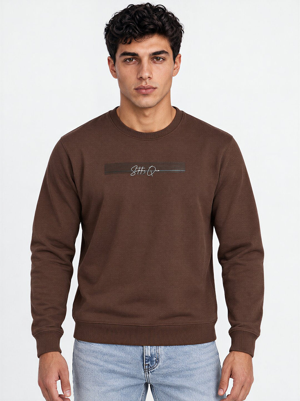 Mens Solid Round Neck Sweatshirt