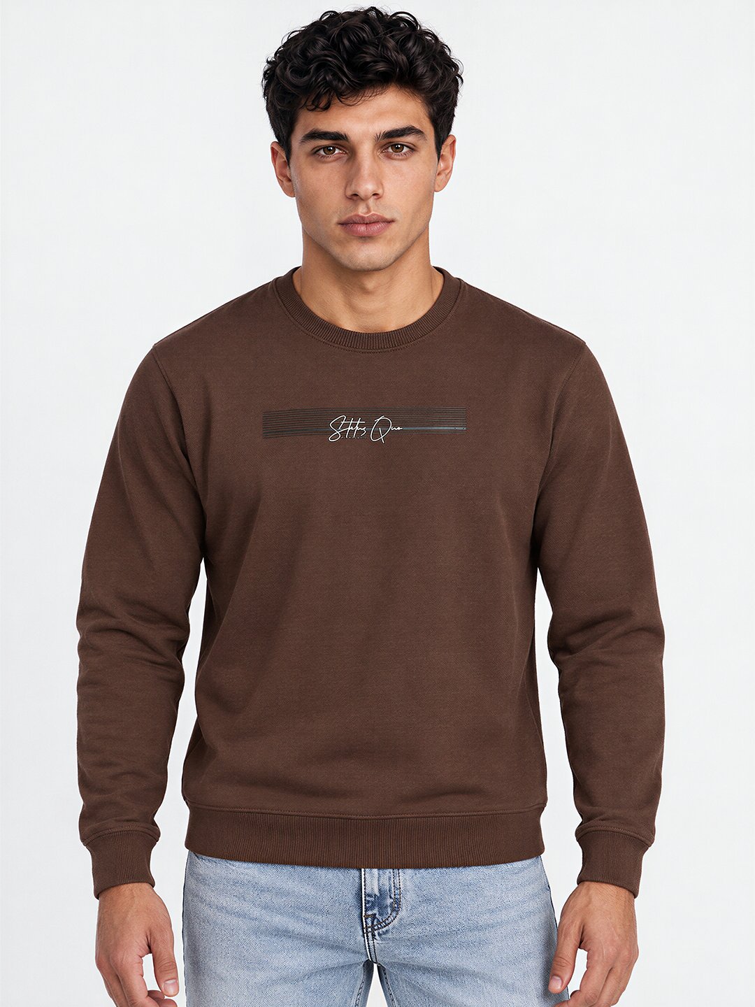 Mens Solid Round Neck Sweatshirt