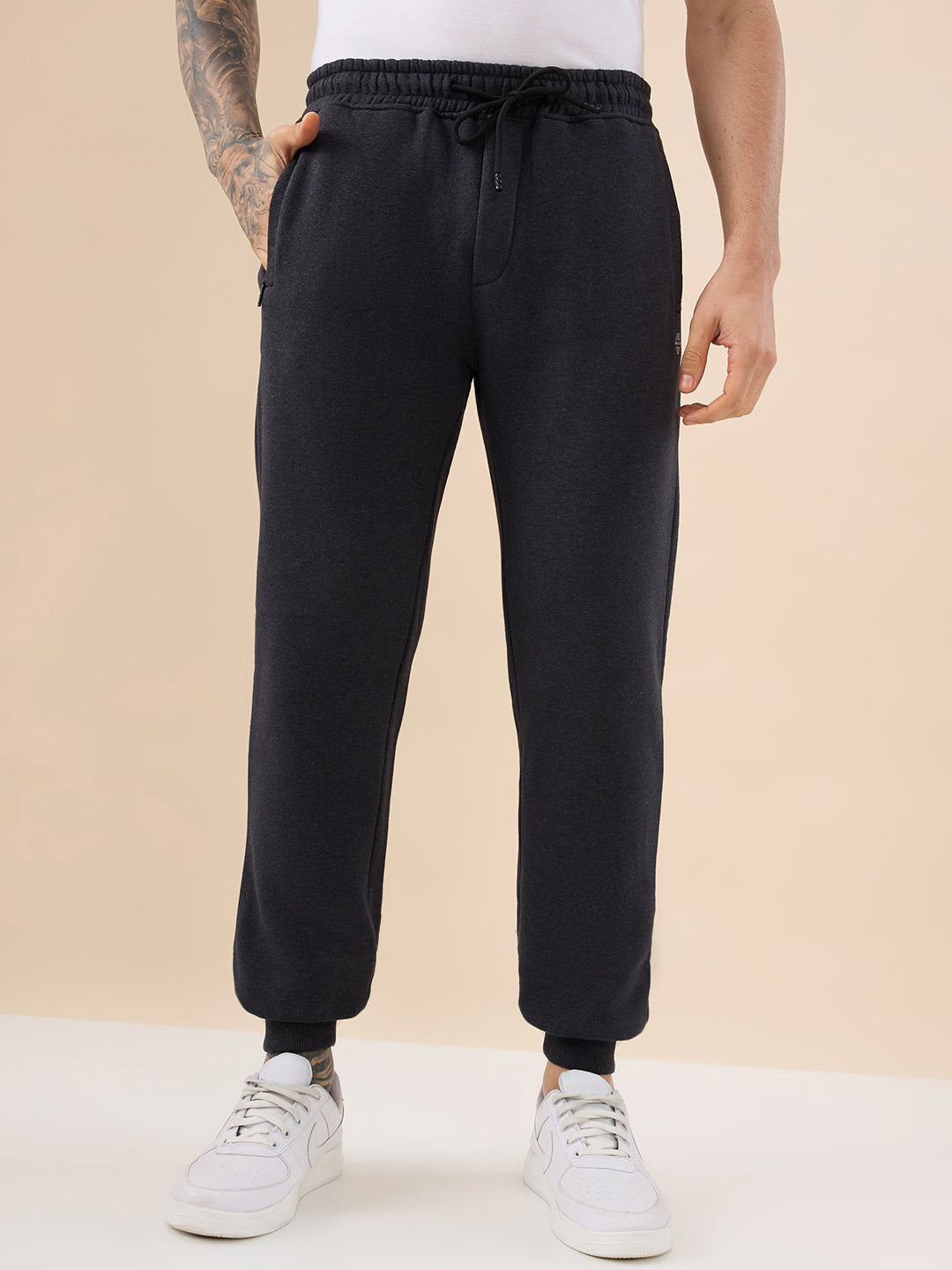 Status Quo Men's Solid Regular Fit Fleece Jogger with Drawstring Waist
