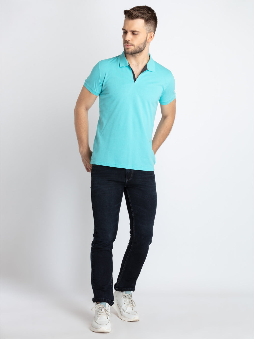 Mens Solid Half Sleeves Slim Fit Polo T-Shirt