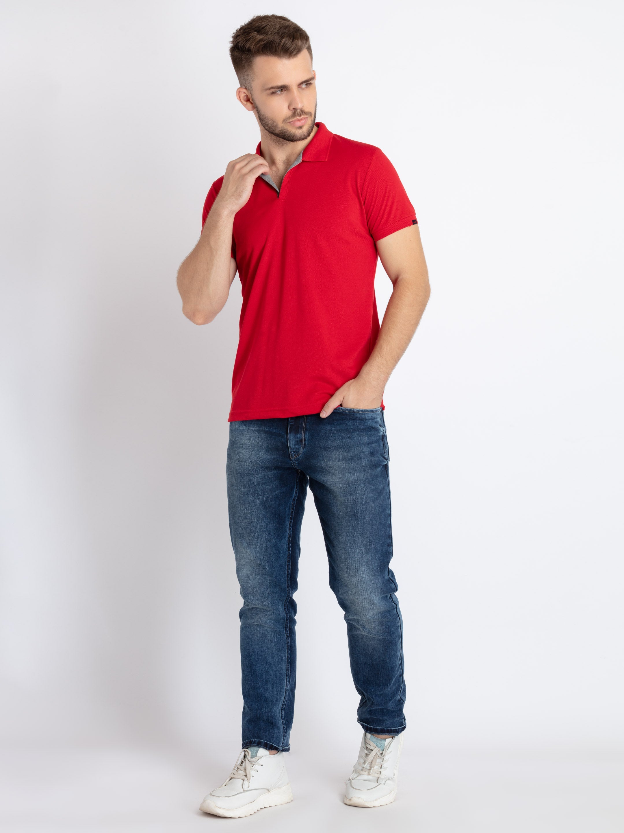 Mens Solid Half Sleeves Slim Fit Polo T-Shirt