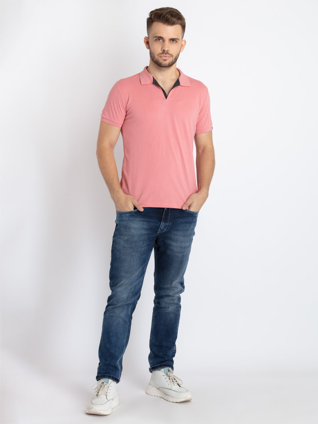 Mens Solid Half Sleeves Slim Fit Polo T-Shirt