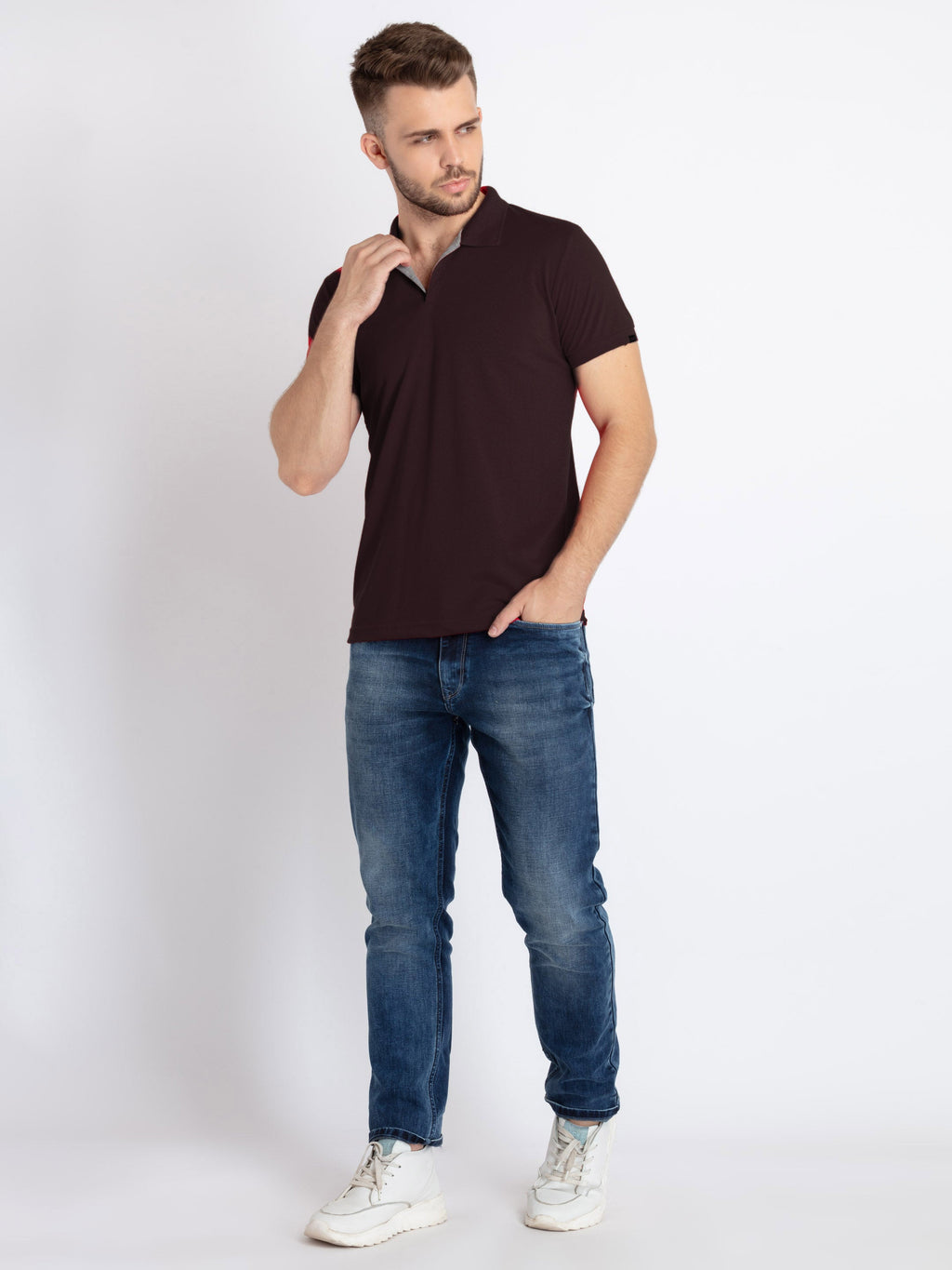 Mens Solid Half Sleeves Slim Fit Polo T-Shirt