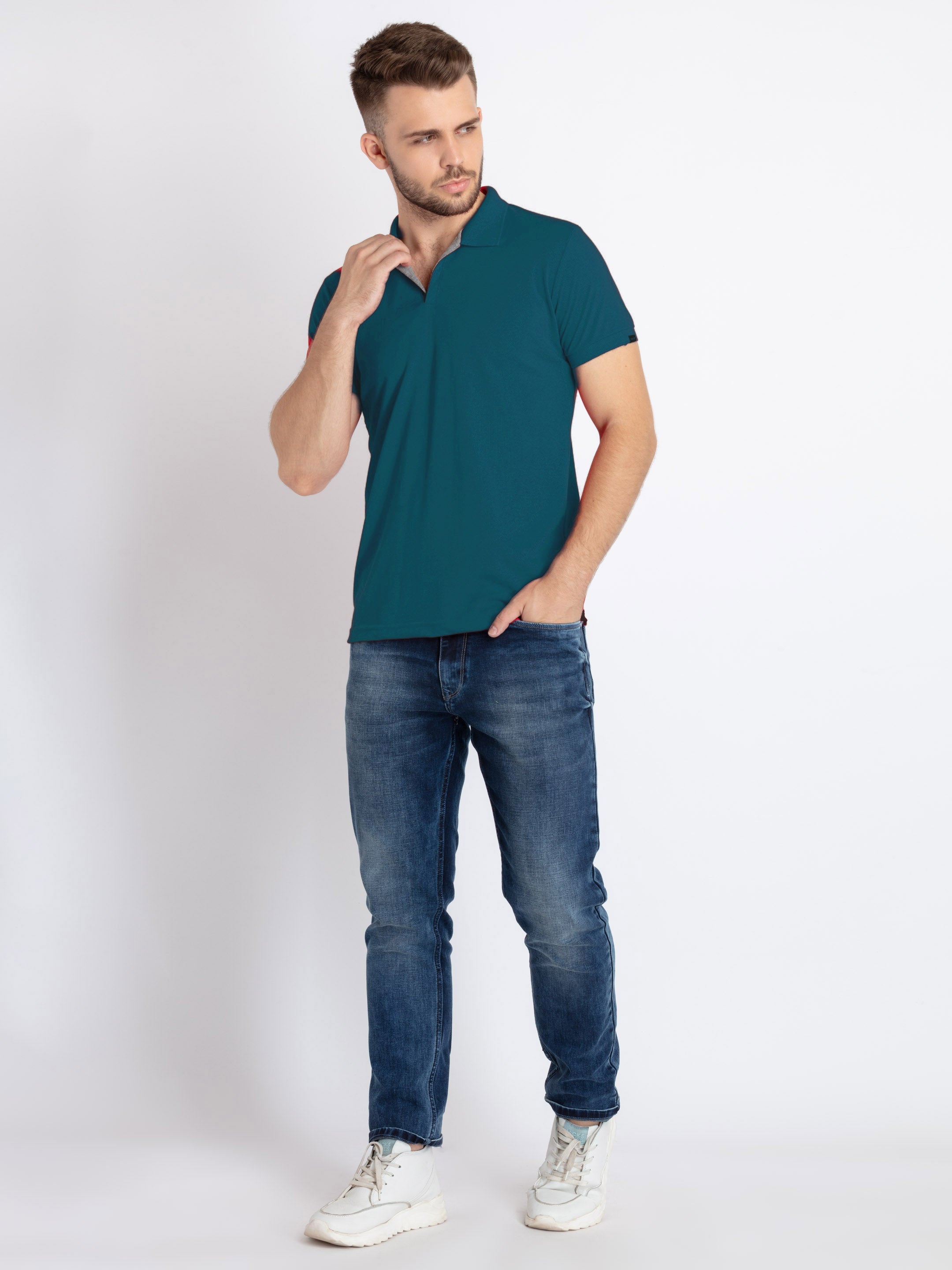 Mens Solid Half Sleeves Slim Fit Polo T-Shirt