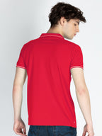 Mens Solid Half Sleeves Slim Fit Polo T-Shirt with Tipping Collar