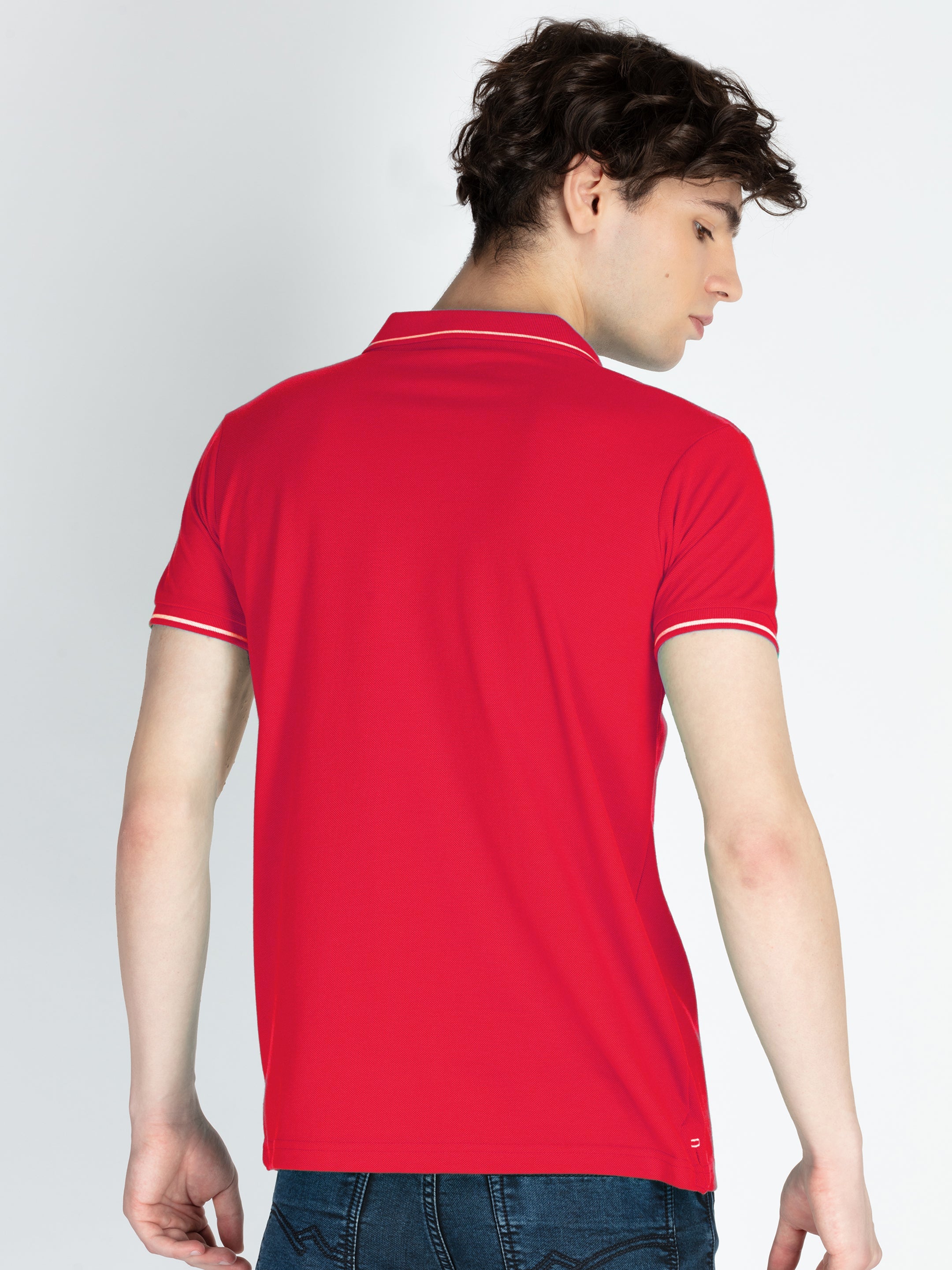 Mens Solid Half Sleeves Slim Fit Polo T-Shirt with Tipping Collar