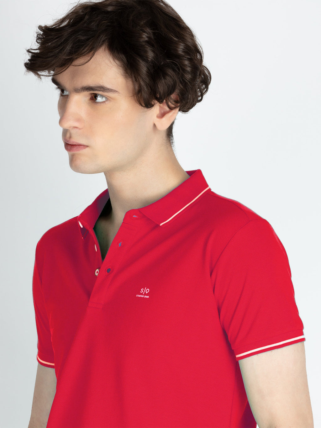 Mens Solid Half Sleeves Slim Fit Polo T-Shirt with Tipping Collar