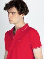 Mens Solid Half Sleeves Slim Fit Polo T-Shirt with Tipping Collar