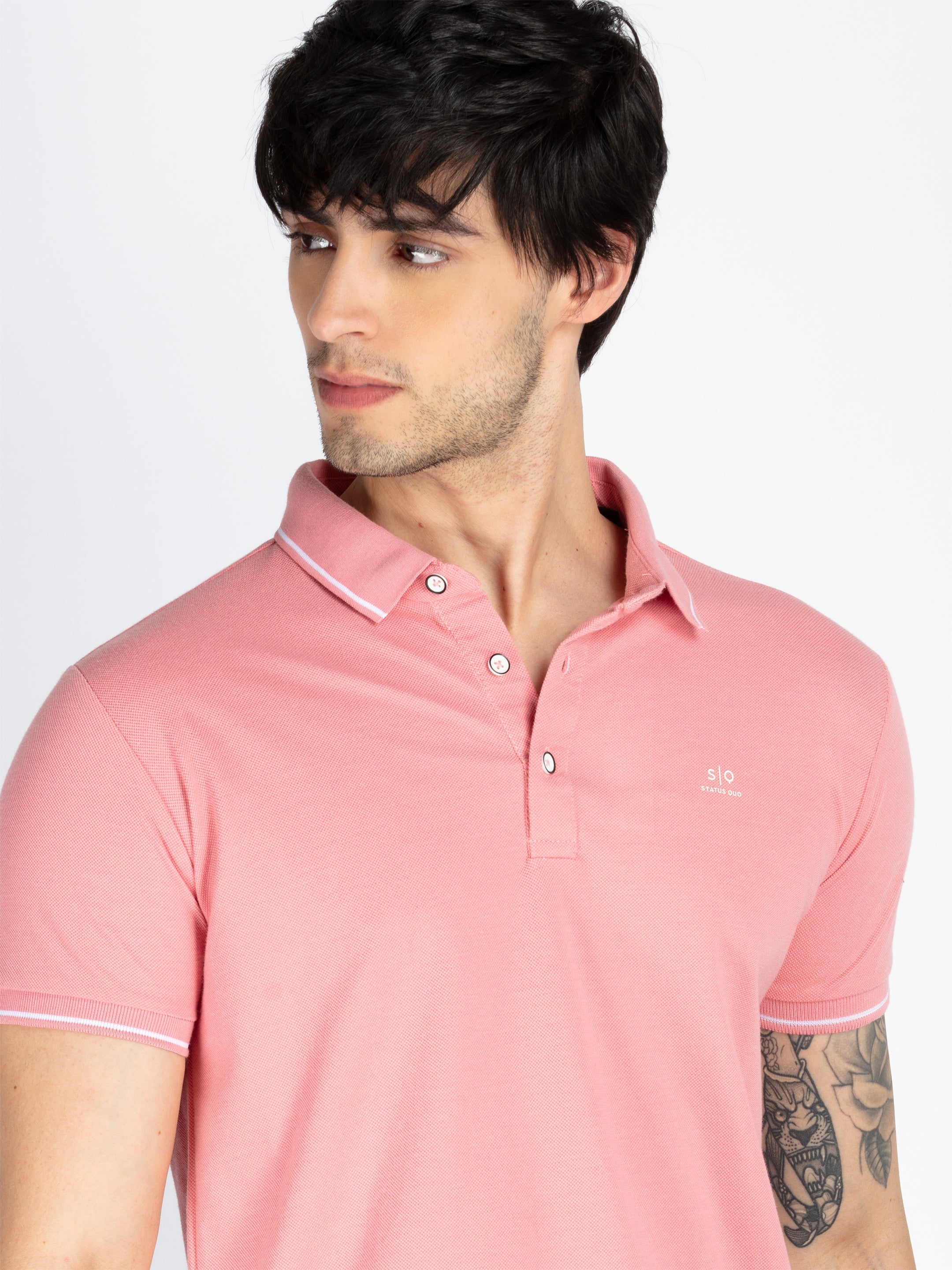 Men's Solid Polo Neck Short Sleeves Casual Tshirt