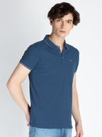 Mens Solid Half Sleeves Slim Fit Polo T-Shirt with Tipping Collar