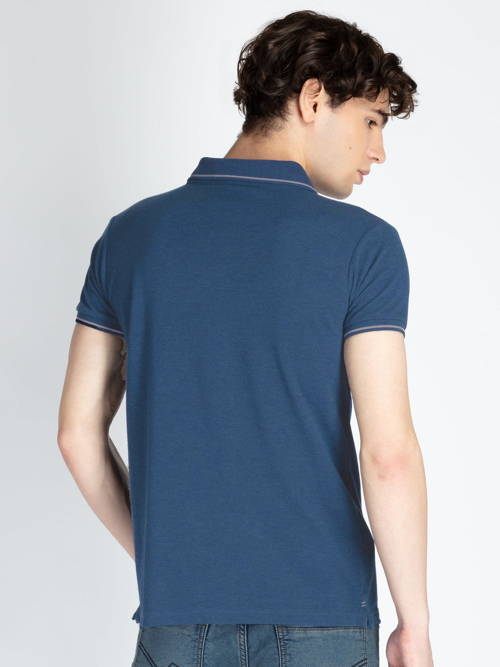 Mens Solid Half Sleeves Slim Fit Polo T-Shirt with Tipping Collar