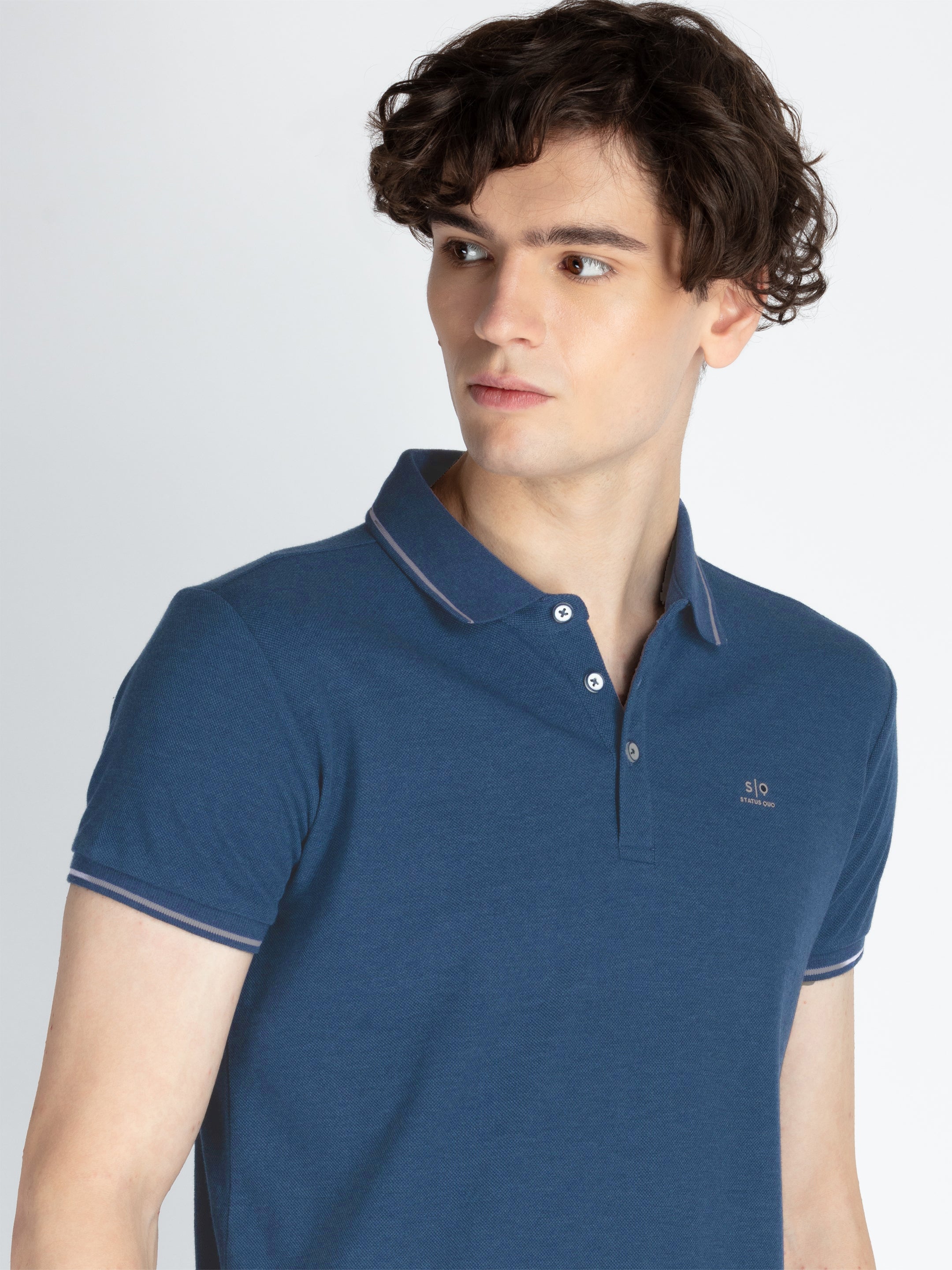 Mens Solid Half Sleeves Slim Fit Polo T-Shirt with Tipping Collar