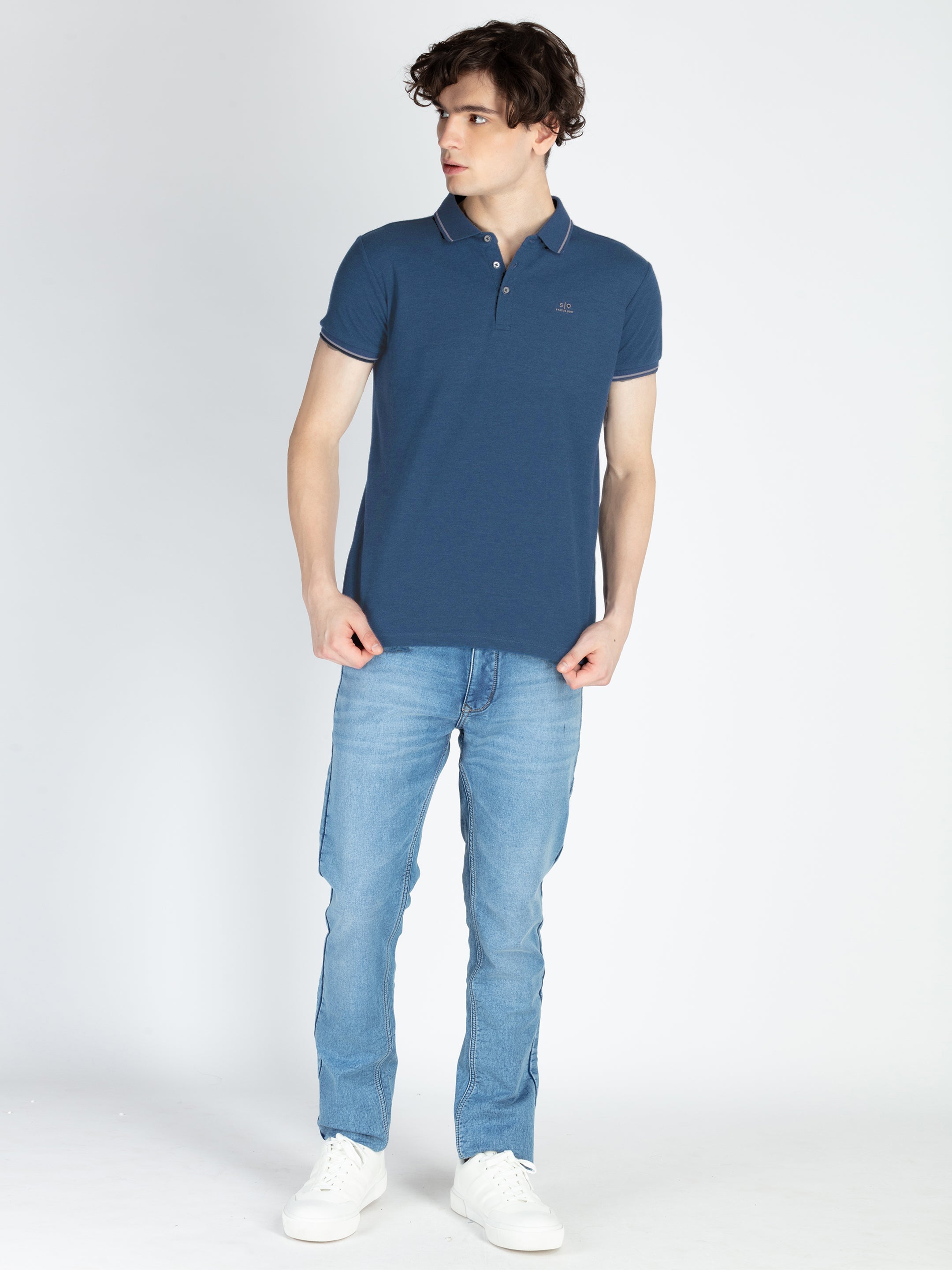 Mens Solid Half Sleeves Slim Fit Polo T-Shirt with Tipping Collar