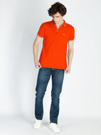 Mens Solid Half Sleeves Slim Fit Polo T-Shirt with Tipping Collar