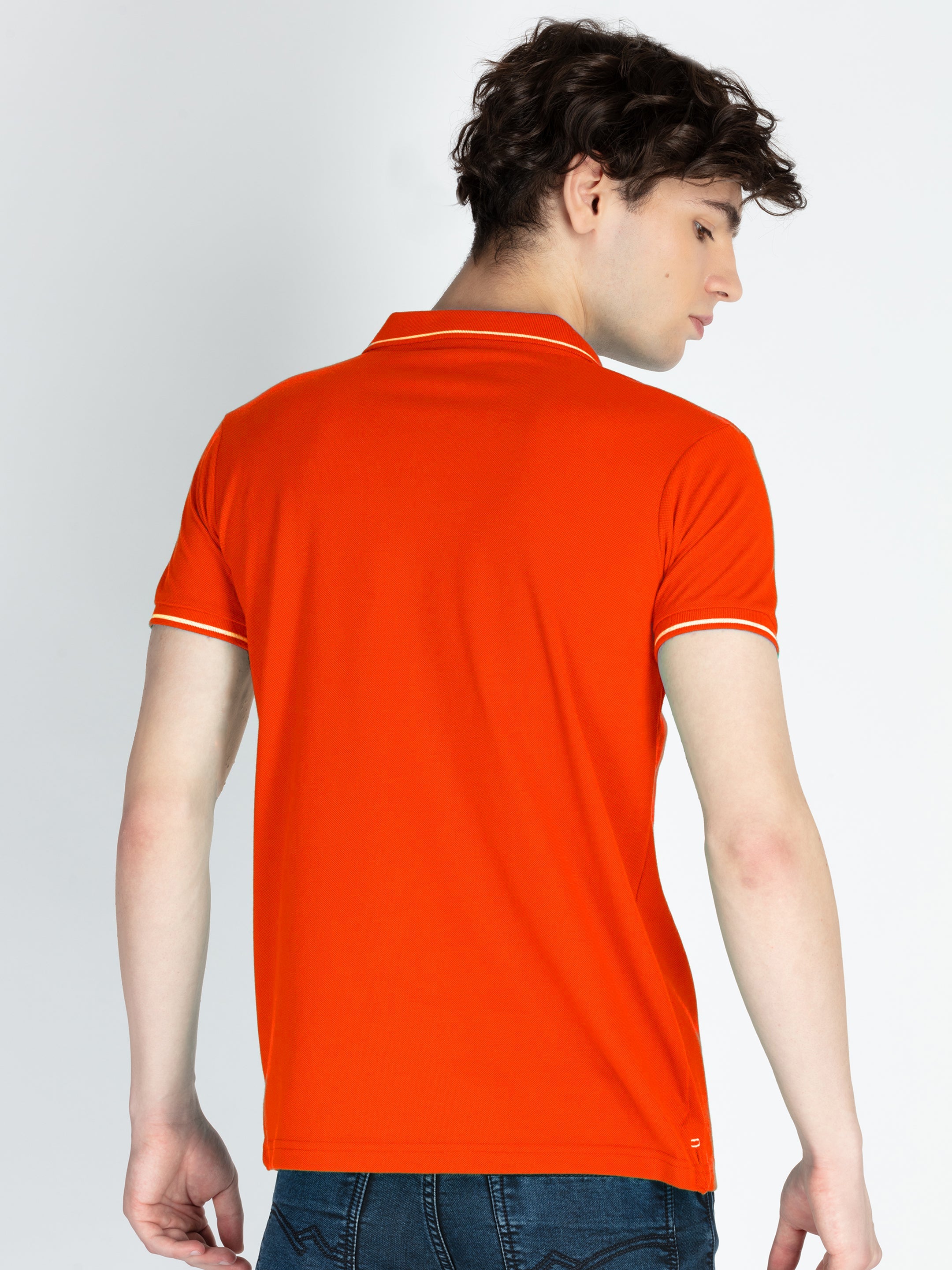 Mens Solid Half Sleeves Slim Fit Polo T-Shirt with Tipping Collar