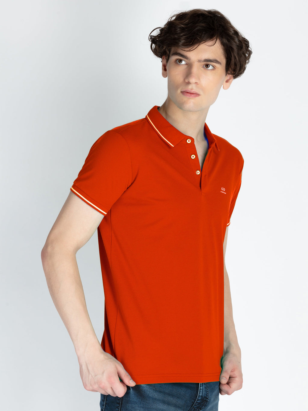 Mens Solid Half Sleeves Slim Fit Polo T-Shirt with Tipping Collar
