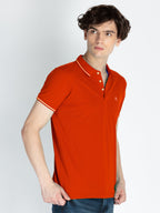Mens Solid Half Sleeves Slim Fit Polo T-Shirt with Tipping Collar