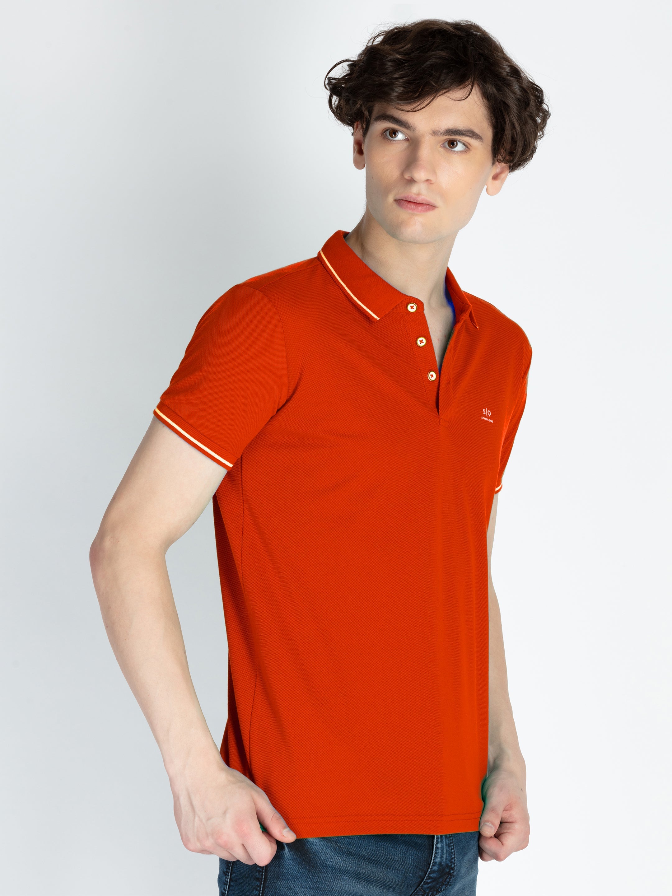 Mens Solid Half Sleeves Slim Fit Polo T-Shirt with Tipping Collar