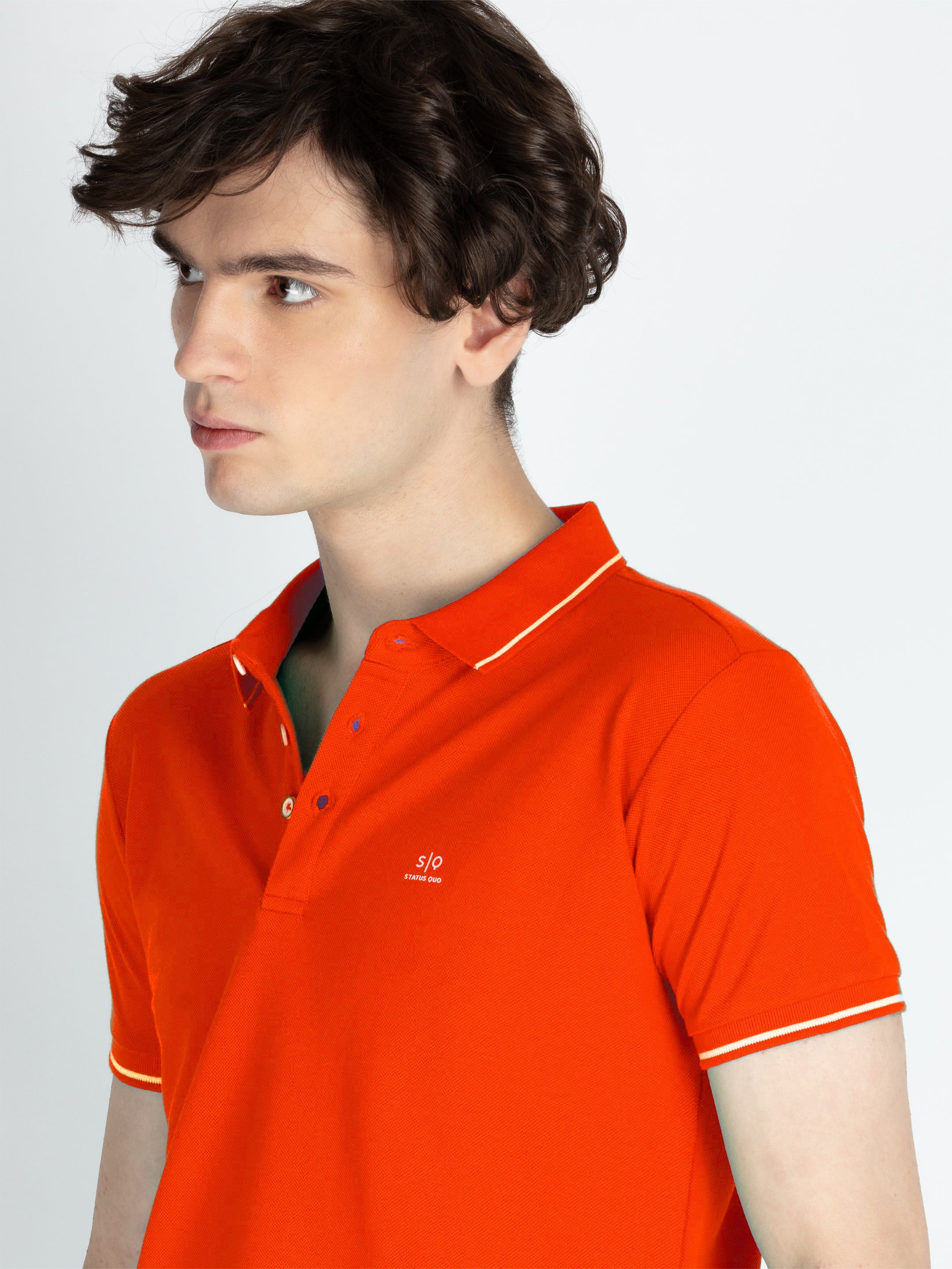 Mens Solid Half Sleeves Slim Fit Polo T-Shirt with Tipping Collar