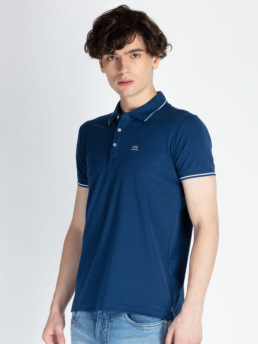 Mens Solid Half Sleeves Slim Fit Polo T-Shirt with Tipping Collar