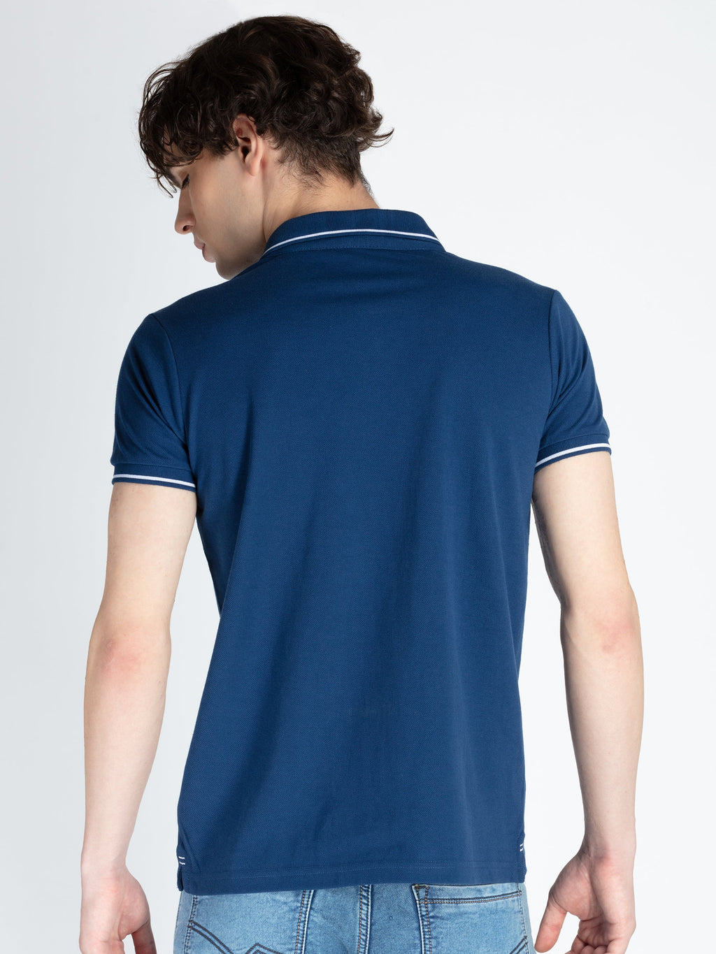 Mens Solid Half Sleeves Slim Fit Polo T-Shirt with Tipping Collar