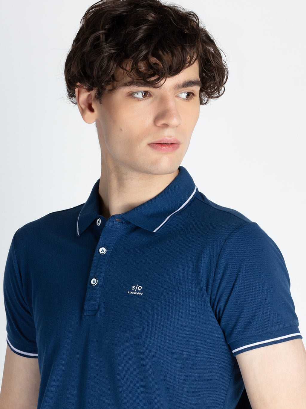 Mens Solid Half Sleeves Slim Fit Polo T-Shirt with Tipping Collar
