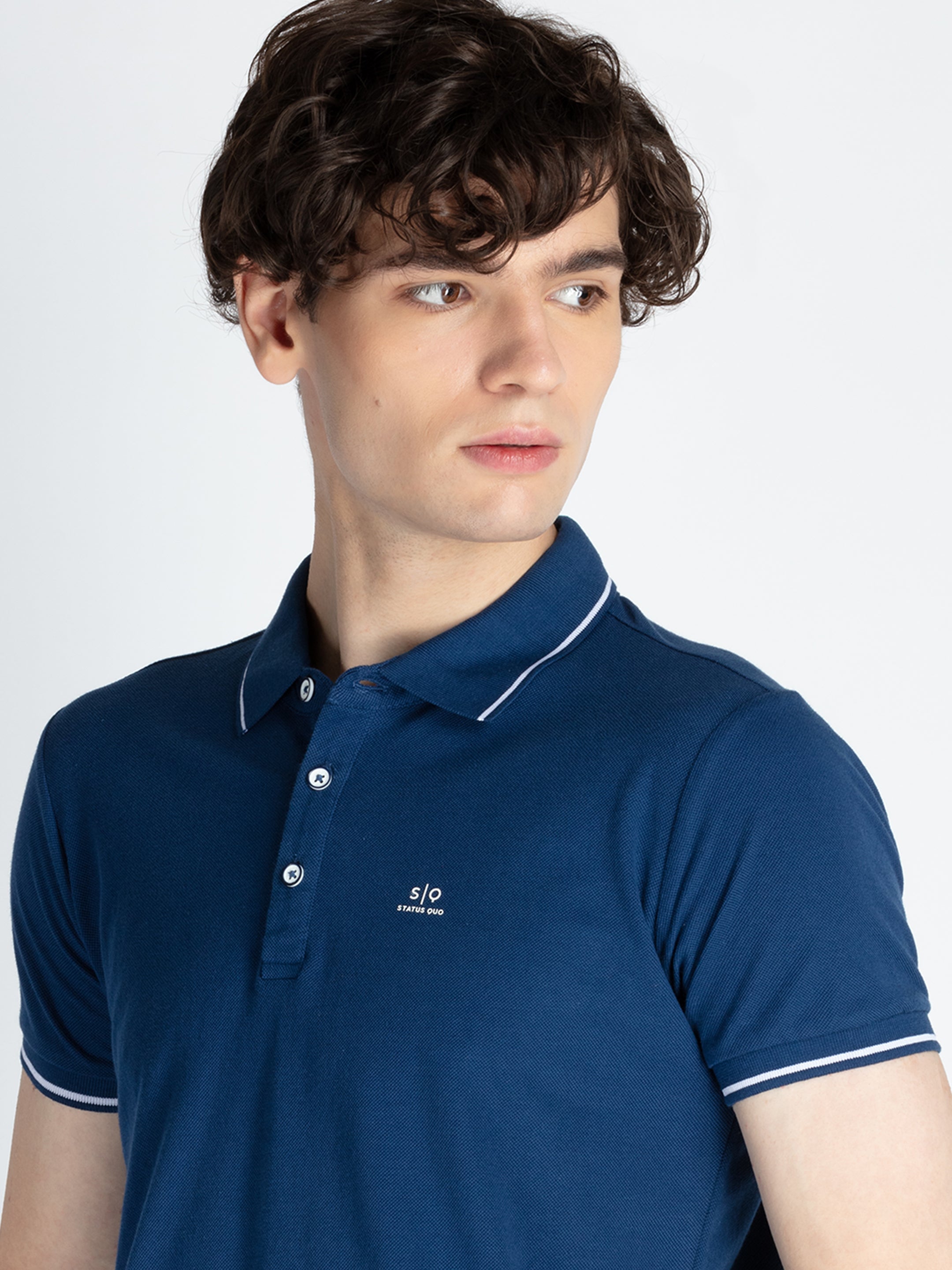 Mens Solid Half Sleeves Slim Fit Polo T-Shirt with Tipping Collar