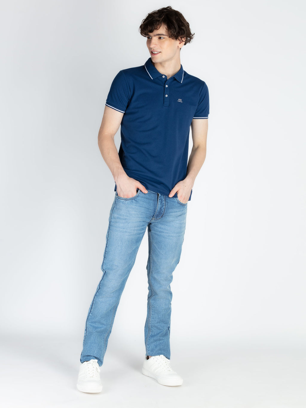 Mens Solid Half Sleeves Slim Fit Polo T-Shirt with Tipping Collar