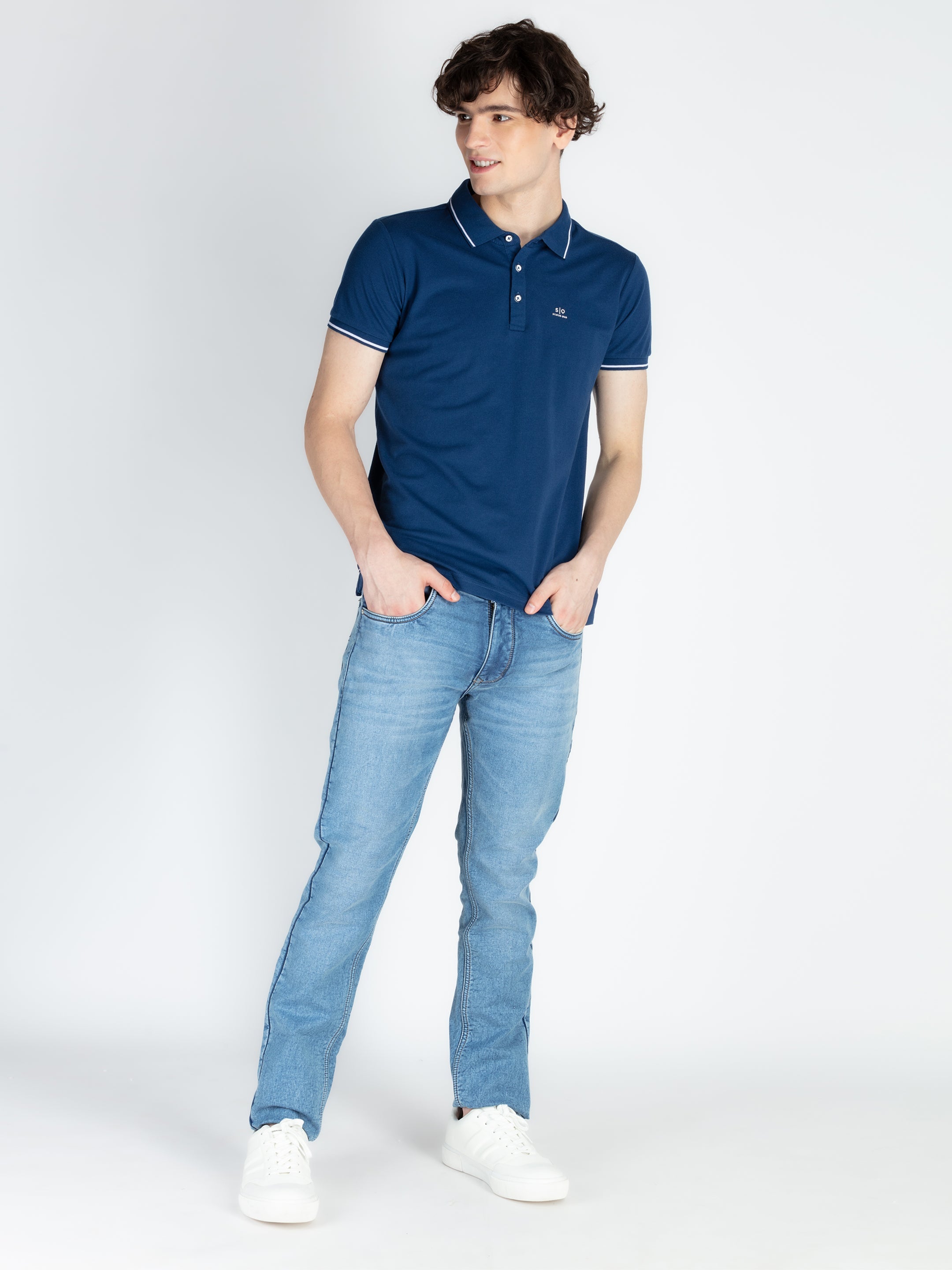 Mens Solid Half Sleeves Slim Fit Polo T-Shirt with Tipping Collar