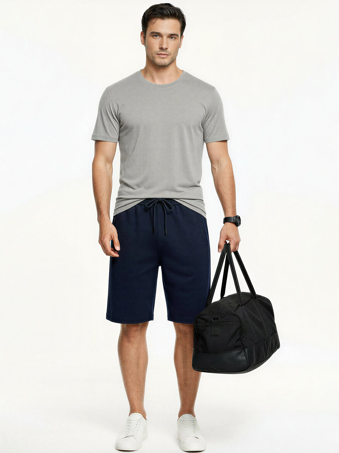Navy Solid Knit Shorts Main image